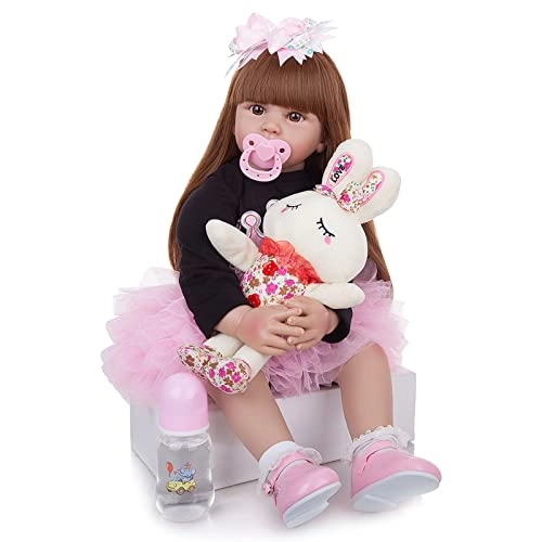 Reborn Baby Doll - 24 Inch Vinyl Cotton Body Pink Yarn Skirt Ages 3+