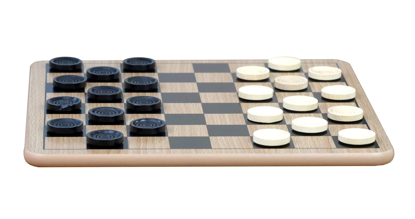 Reversible Wooden Board - Chess Checkers Tic-Tac-Toe