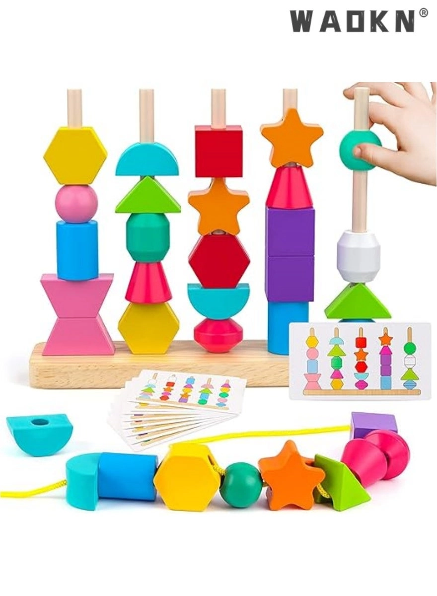 WAOKN Wooden Beads Sequencing Toy Set - 2 3 4 5 Year Old
