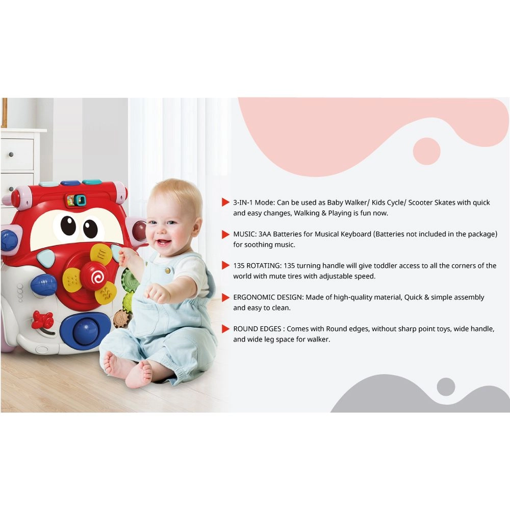 3-in-1 Baby Walker - Musical Keyboard Learning Table Mode