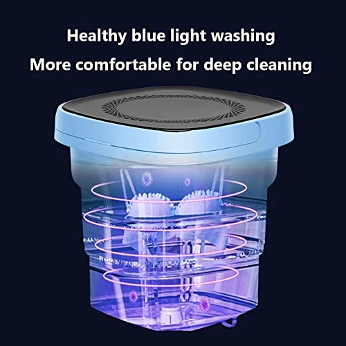 Foldable Small Laundry Washing Machines with Dryer Bucket, Portable Socks Underwear Washing Machine with Blue Light Sterilization, Low Noise for Travel Hotels