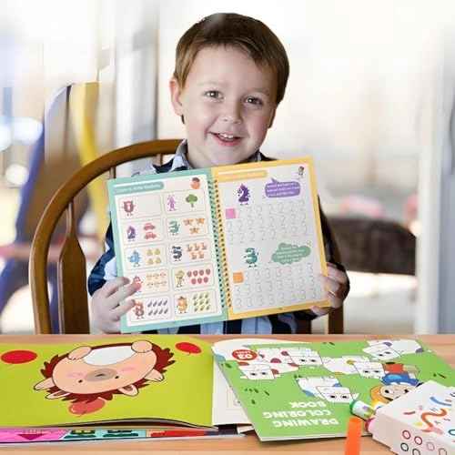 Magic Practice Book - 4 Books 5.1" x 7.4" + Pen Holder - 1 + Refills - 10 + Grip - 1