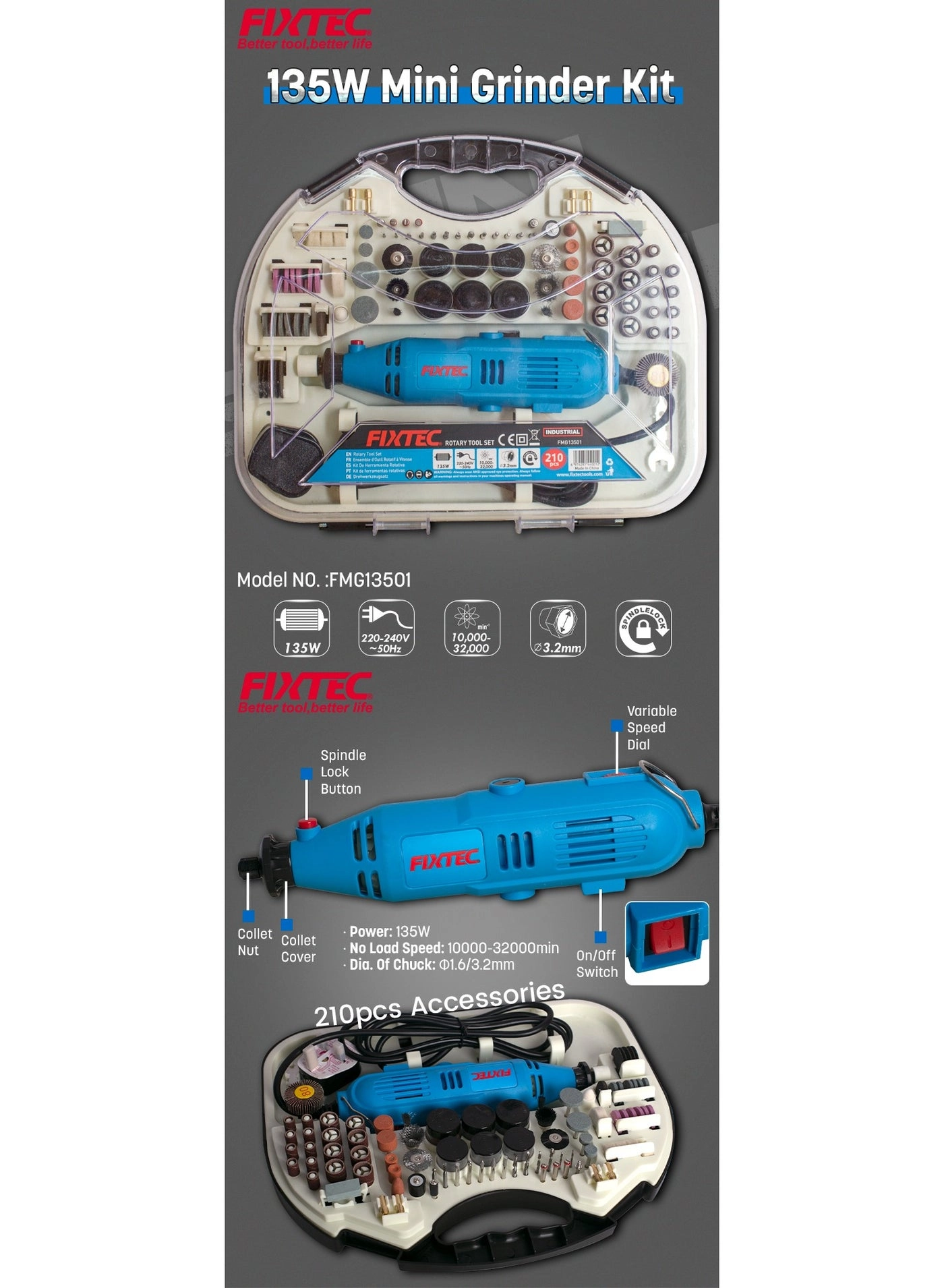 Mini Grinder - 135W 210Pcs Kit