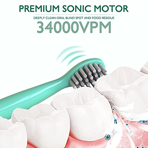 Kids Sonic Electric Toothbrush - Rechargeable 6 Brush Heads 2 Min Timer