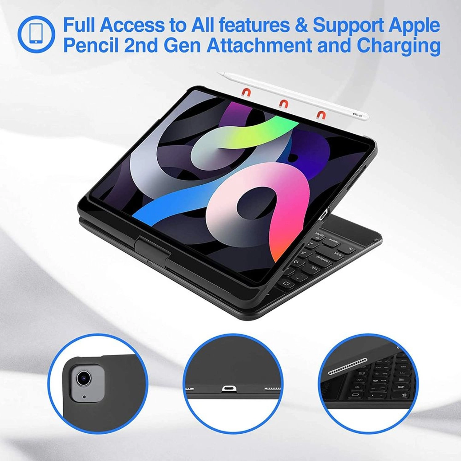 360 Rotating Keyboard Case with Screen Protector for iPad Pro 11-inch / iPad Air 10.9-inch (10th Gen)