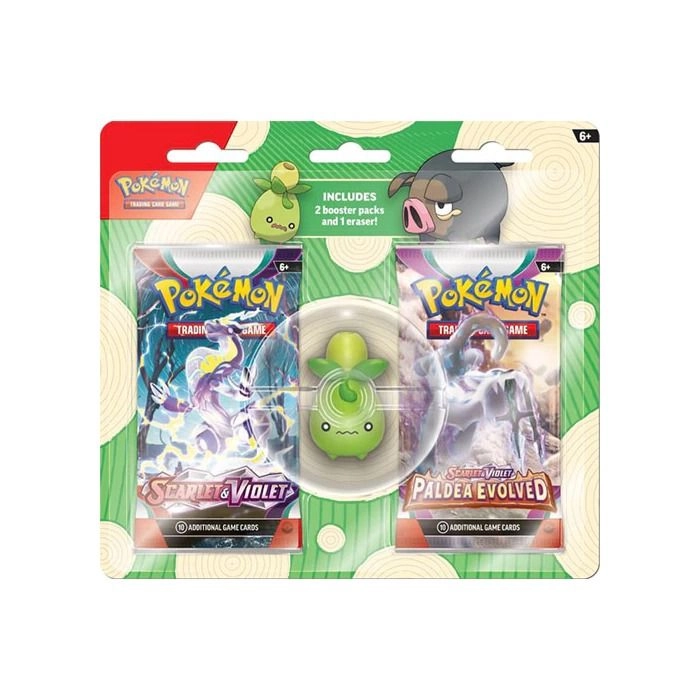 Pokémon Smoliv Eraser + TCG Booster Pack - 2pcs