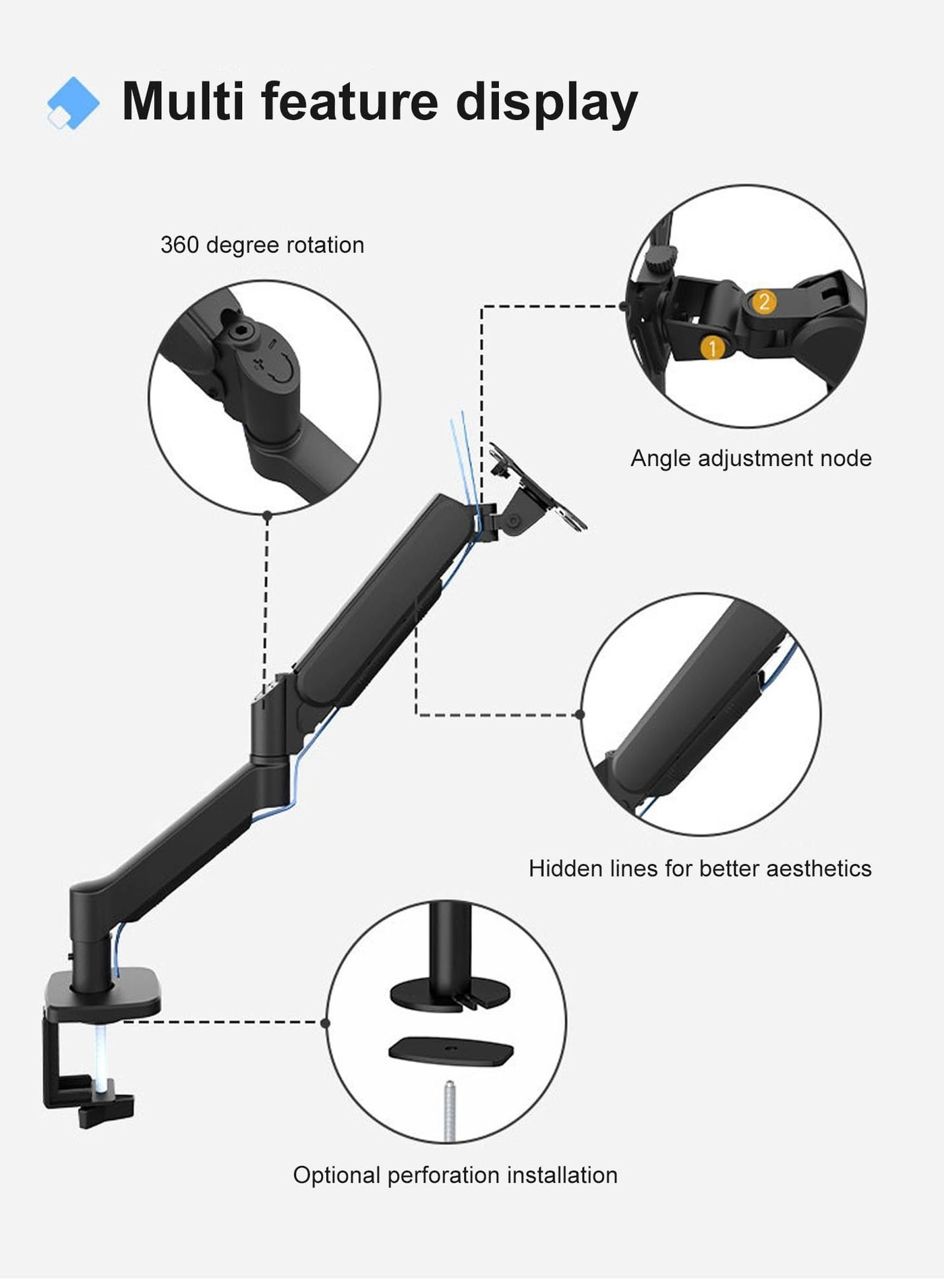 Monitor Mount Arm - Single 20 to 32 inches 75x75mm and 100x100mm