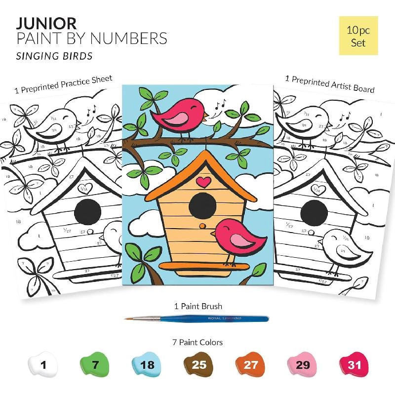 Singing Birds - 7 Paint Pots, Brush, Board, Pattern