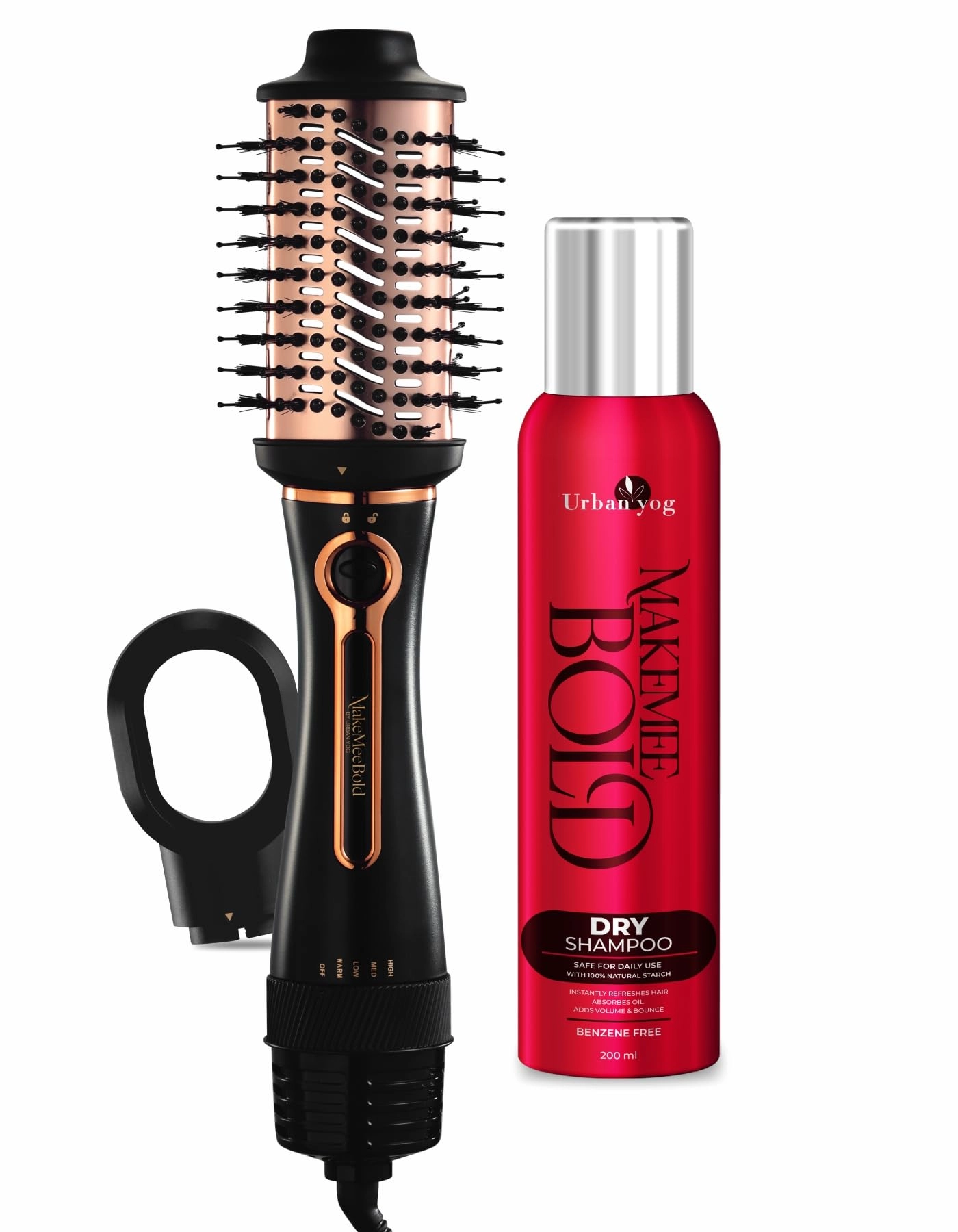 GLOBALBEES BRANDS PRIVATE LIMITED Hot Air Brush - 1200W + Dry Shampoo - 200 Ml