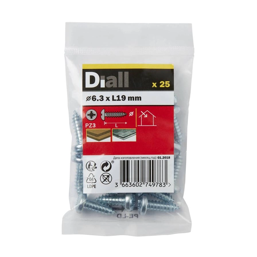 Diall Zinc-Plated Carbon Steel Self Tapping Screw Pack 6.3mm 19mm