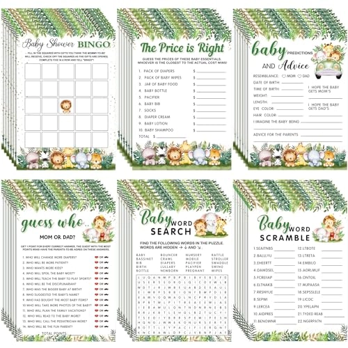 Safari Animal Baby Shower Games - English 6 - 15 years 302 Pcs