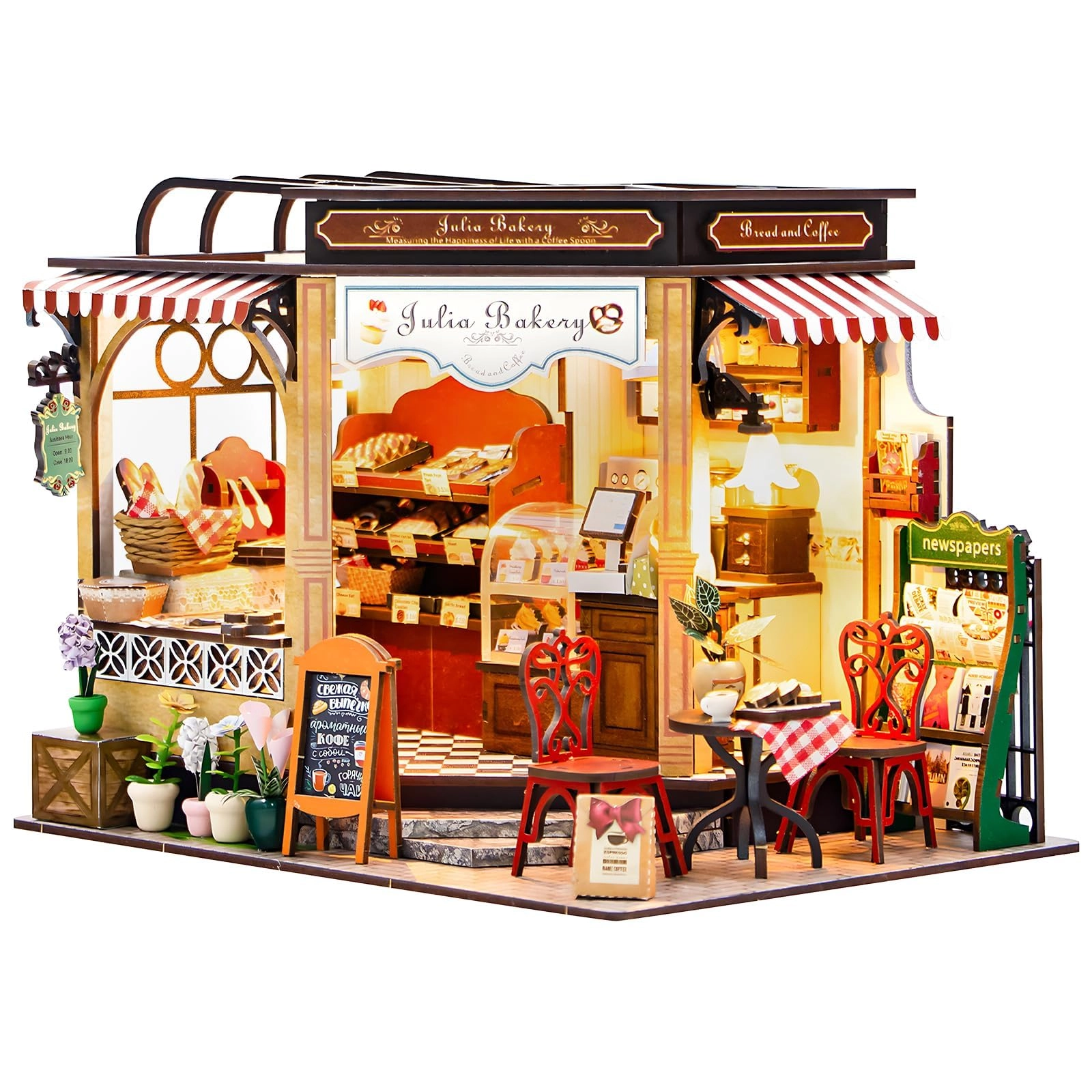 Azonee Dollhouse Miniature Kit - Wood LED lights