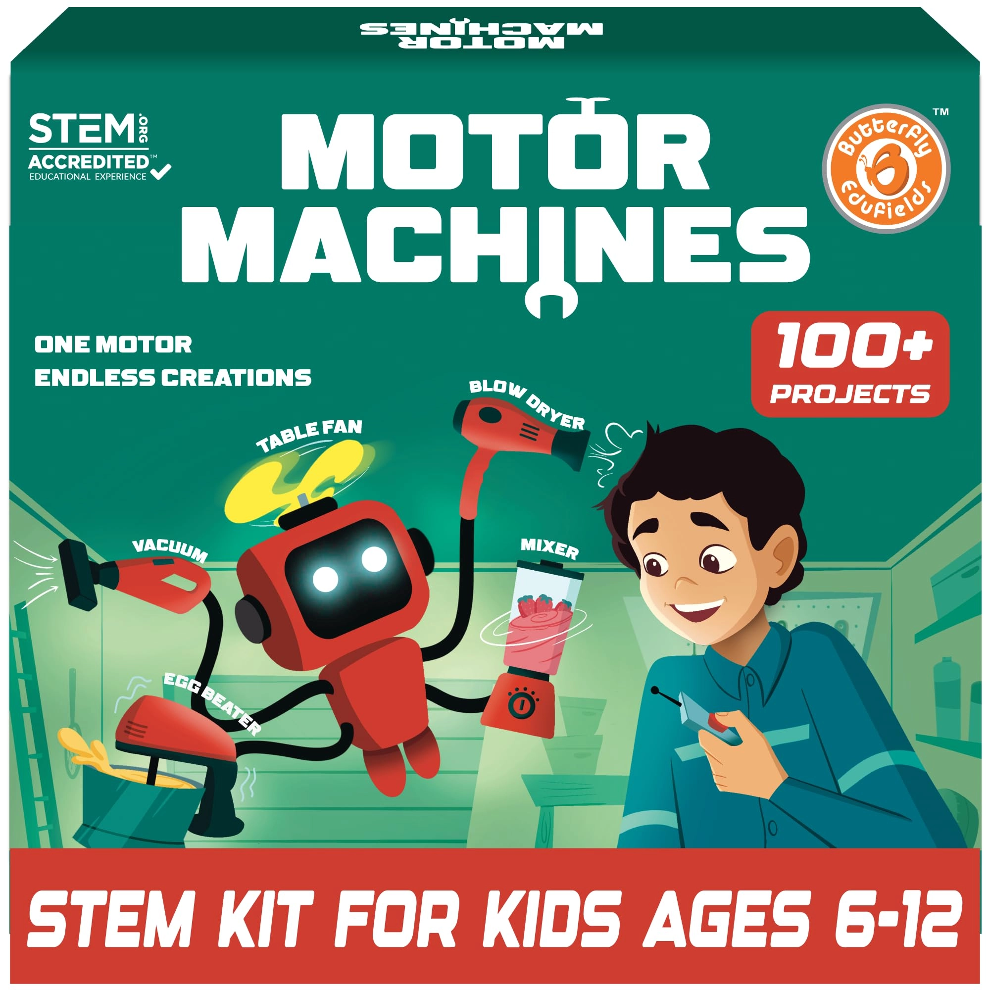 Butterfly EduFields Motor Machines Science Experiment Kit - Age 6-10 8-10 7-14 Years 100+ pieces