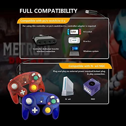 Gamecube Controller Classic - Clear Red Clear Blue Wii Nintendo Gamecube Pack