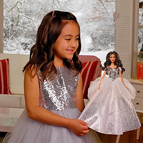 Barbie Signature 2021 Holiday Doll - 12-inch Brunette Silver Gown Ages 6+