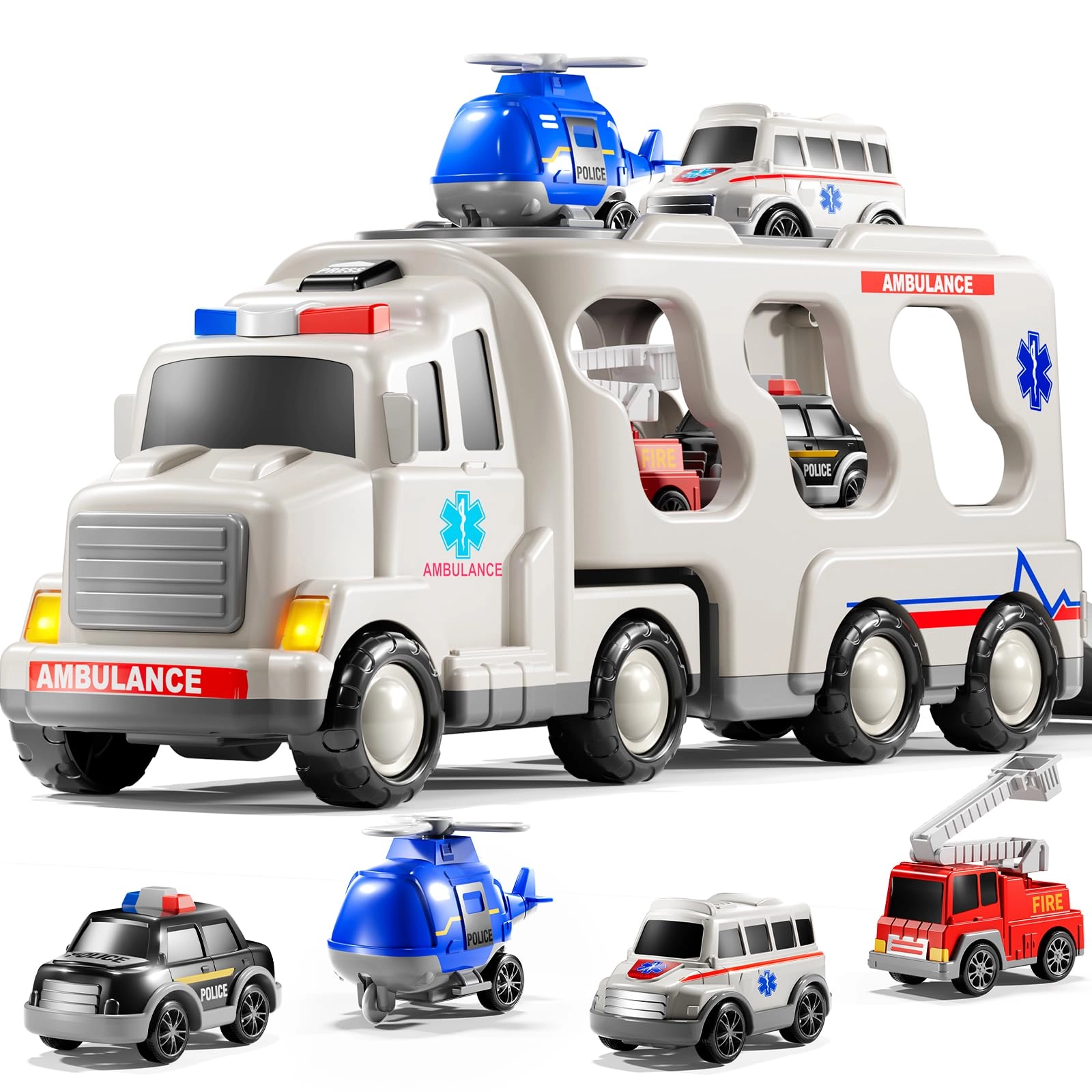 KIZONLY Ambulance Truck Toys Set - 5 pcs