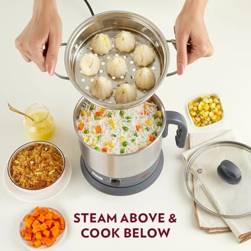 Electric Steel Kettle with Steamer - 1.3L