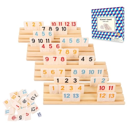 Rummy Cube Game Set - 106 Tiles 4 Wooden Trays Portable Case