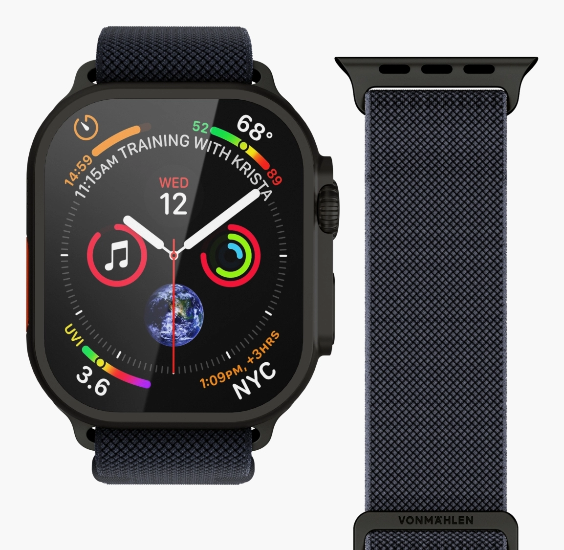 Watch Band for Apple Watch 44/45/46/49mm - One Size Braided nylon Navy Black