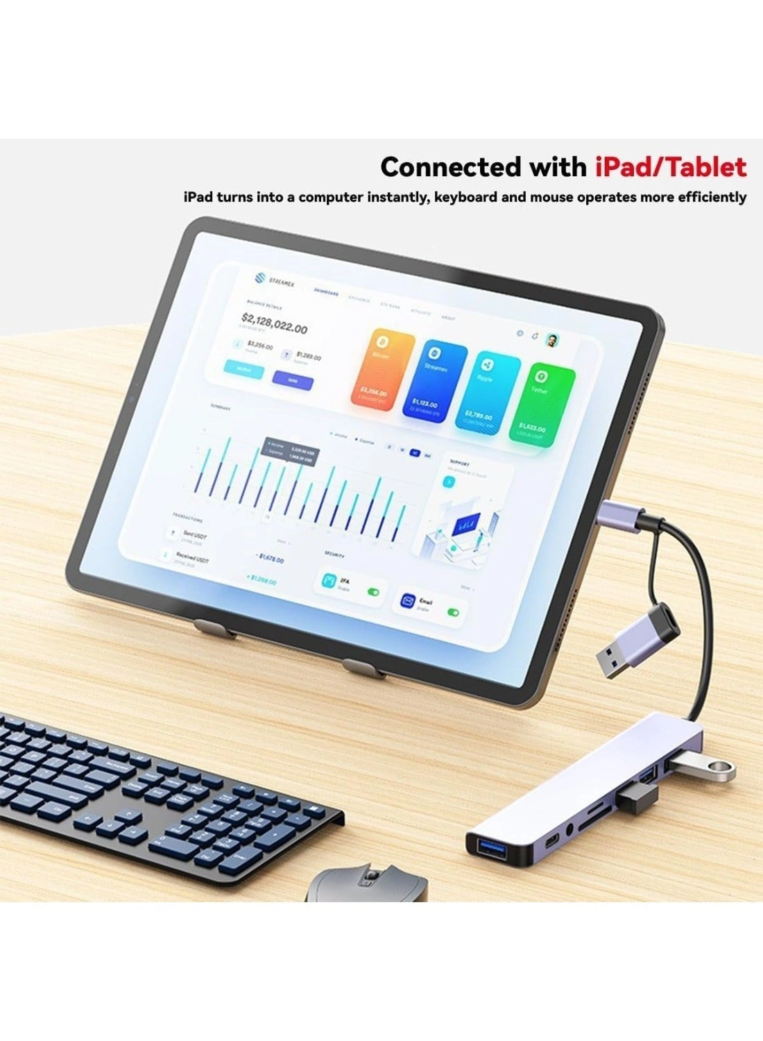 USB Hub Multiport Adapter - 8-in-1 4 USB 3.0 Ports USB-C