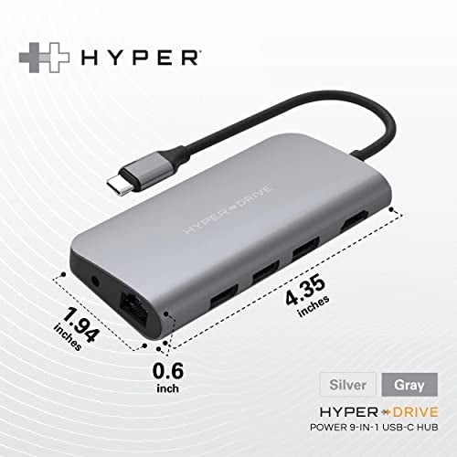 Hyperdrive Power 9-in-1 USB C HUB - 60W PD HDMI 4K30Hz Gigabit Ethernet