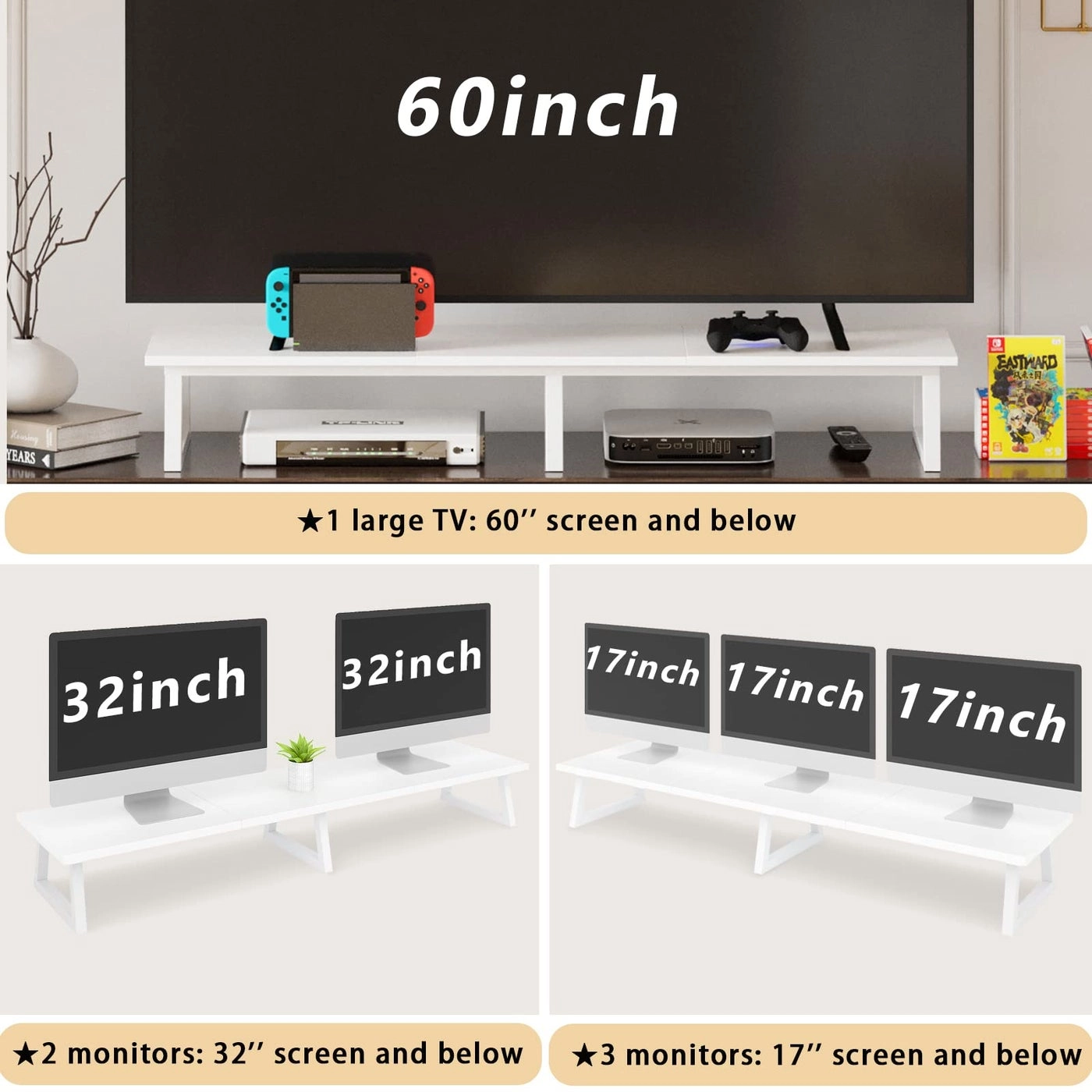 Monitor Stand Riser - White 2 Pack 2 Tier