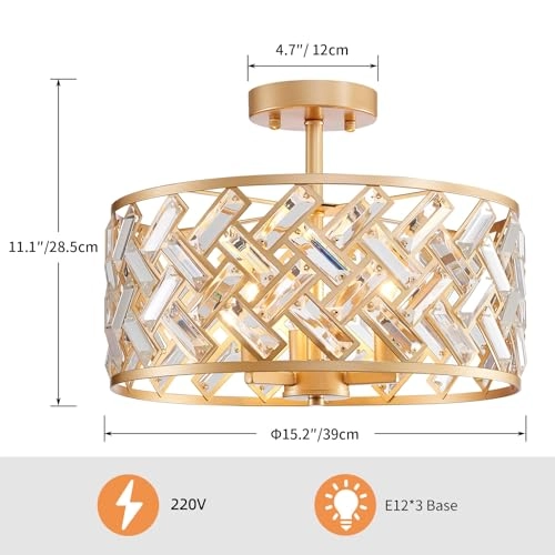Crystal Ceiling Light - D39 x H28.5 cm E14 base 3 Lamps
