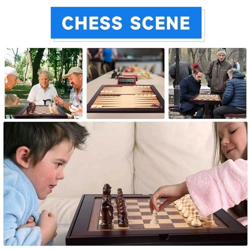 3-in-1 Chess Checkers Backgammon Table - Wood