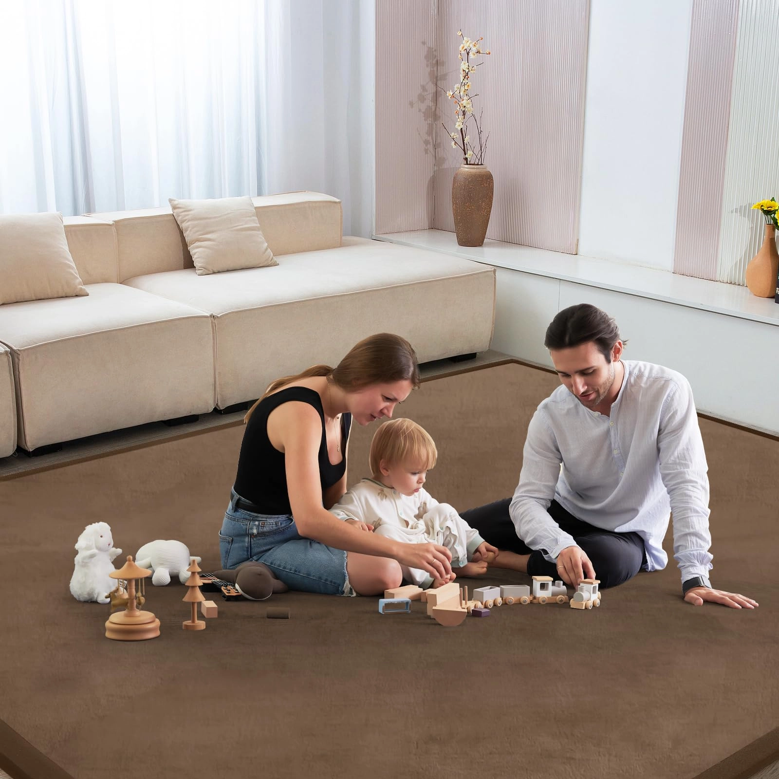 Baby Play Mat - 79"x158" 1.3" Thick Cream
