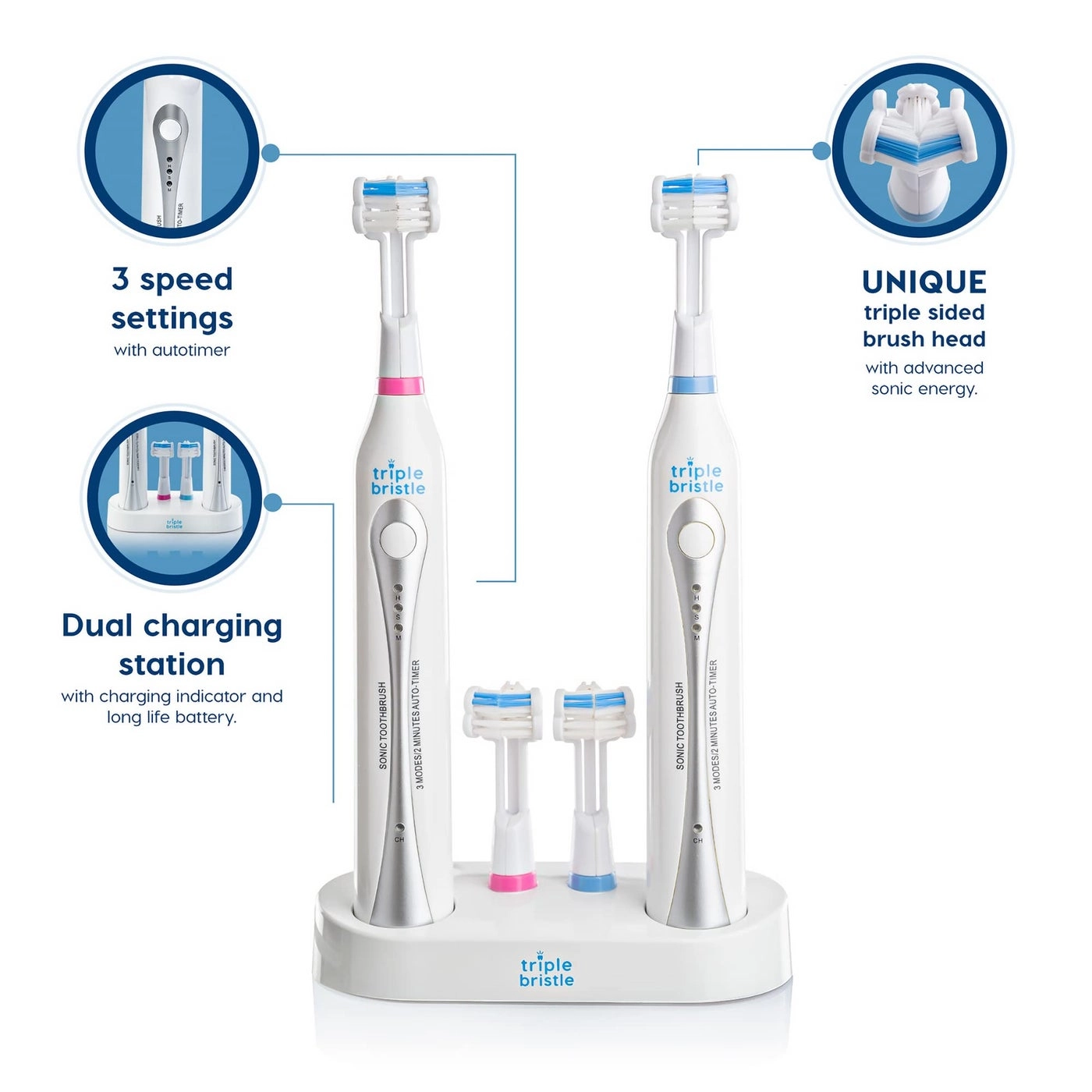 Sonic Duo - 2 Toothbrushes Dual Rechargeable Stand