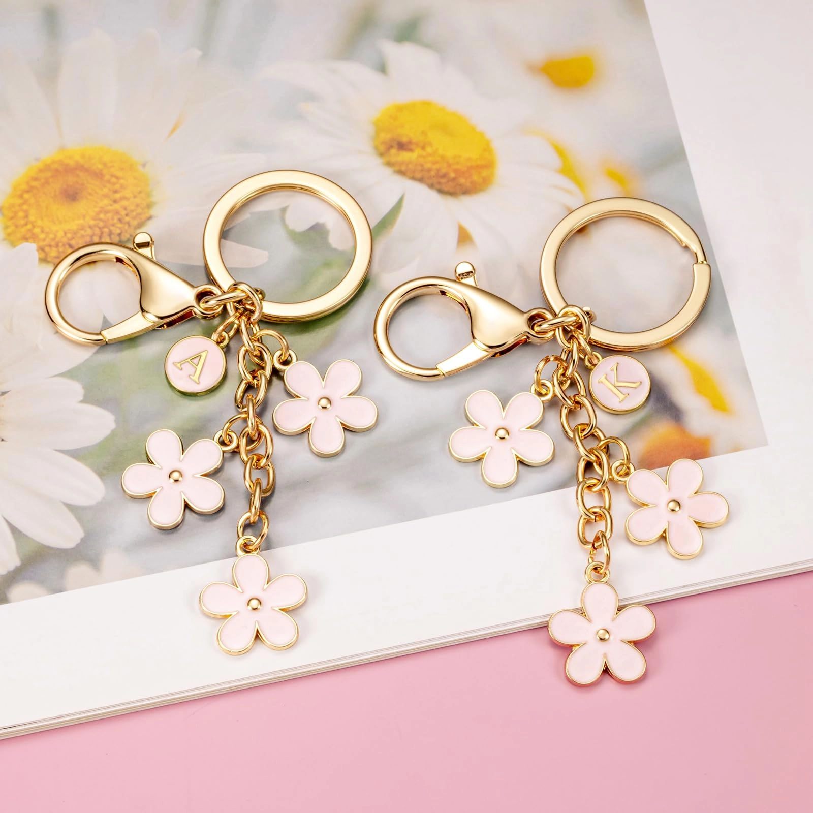 Initial Keychain - Floral