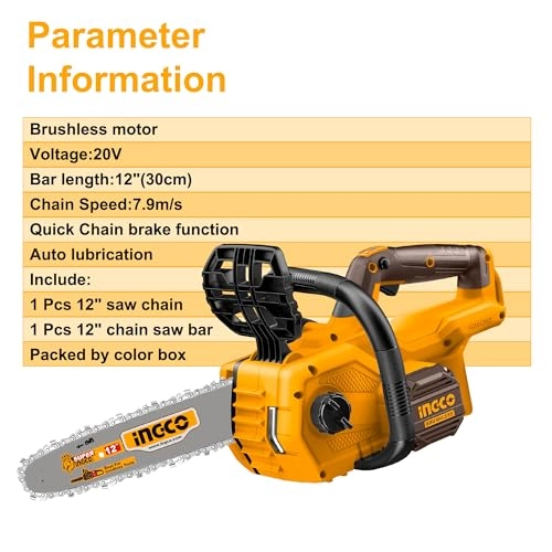 Cordless Lithium-Ion Chain Saw - 20V 12Inch Brushless Motor