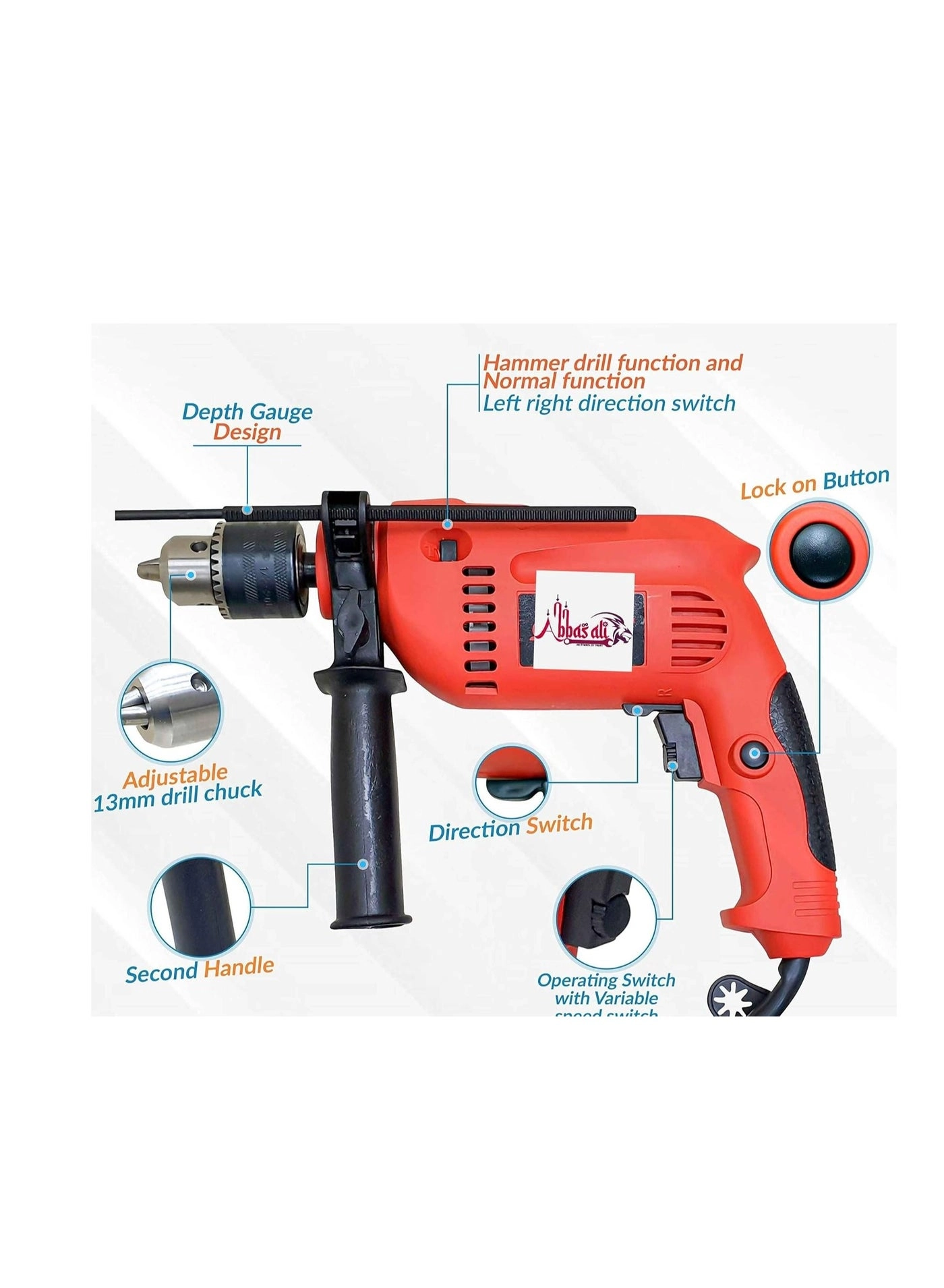 13mm Impact Drill Machine - Reversible Variable Speed Corded Electric