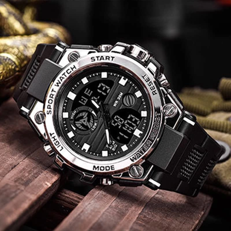 TIKATARER LED Dual Display Luminous Electronic Watch 55mm Stainless steel