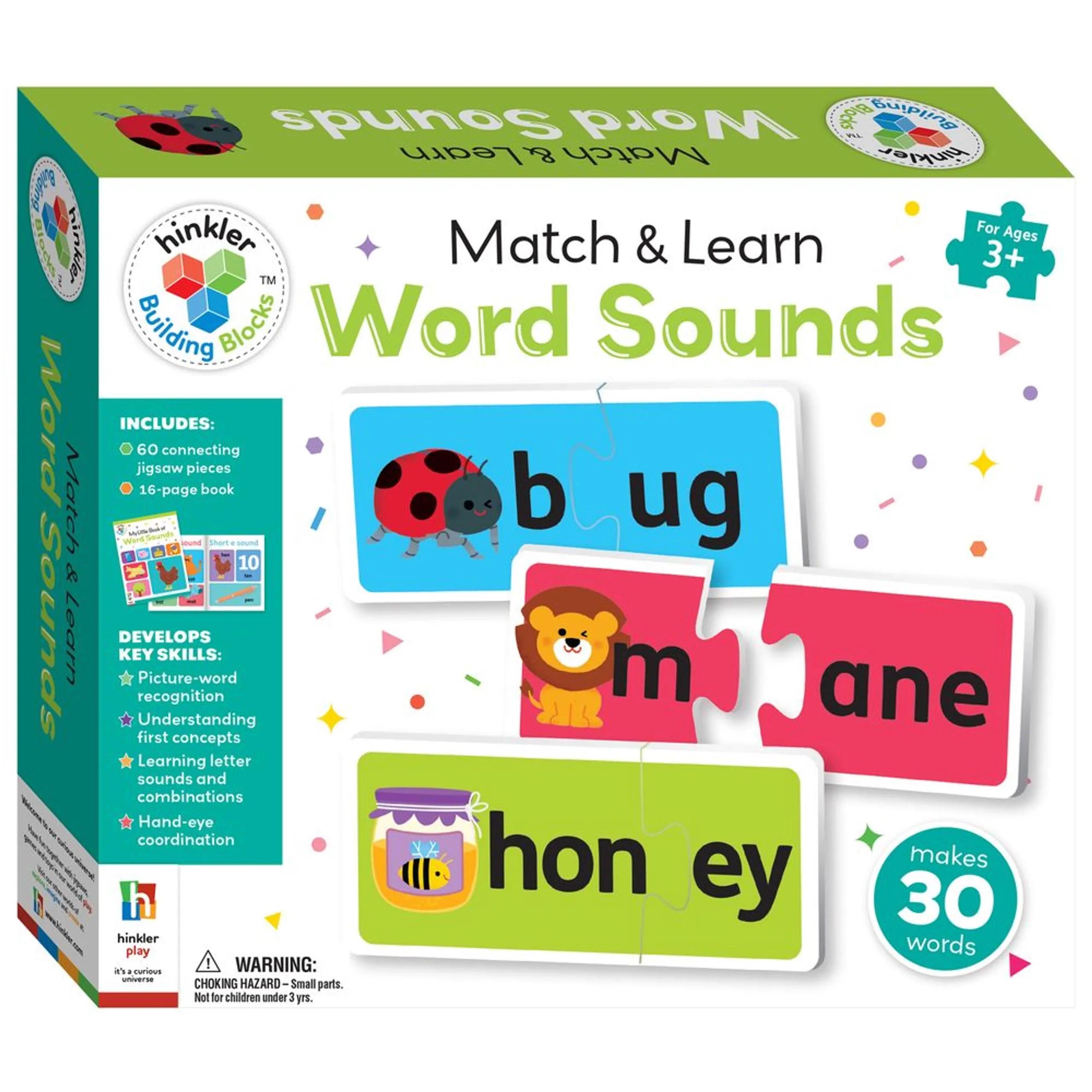 Hinkler Match & Learn Jigsaw Puzzle & Book Set - Word Sounds - 3+ 60 pieces