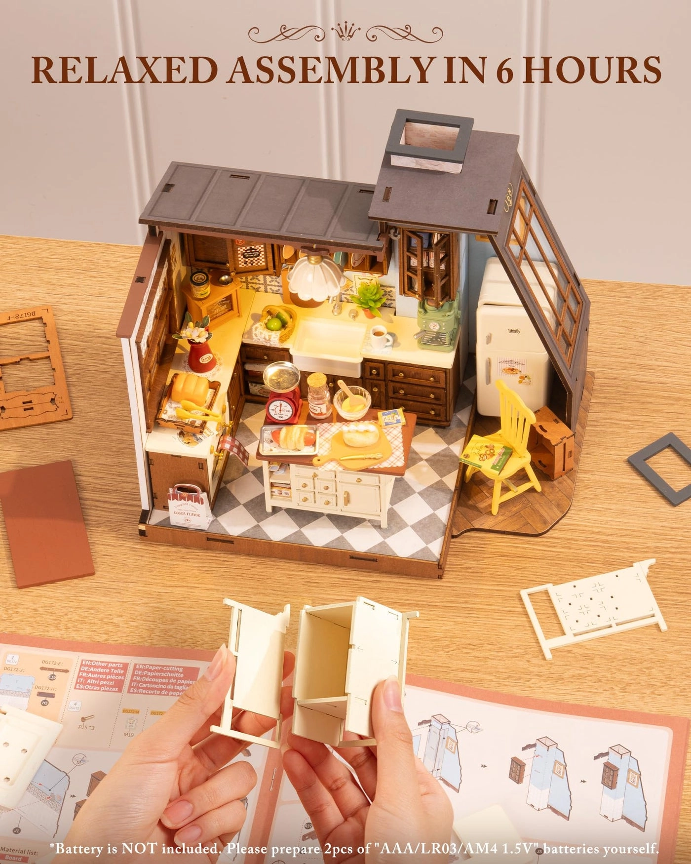 Dollhouse Kitchen Bakery Kit - cream Wood