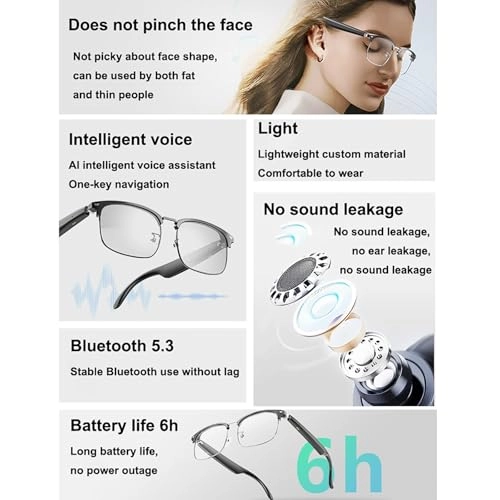Smart Bluetooth Glasses - 144 Languages Bluetooth 5.3
