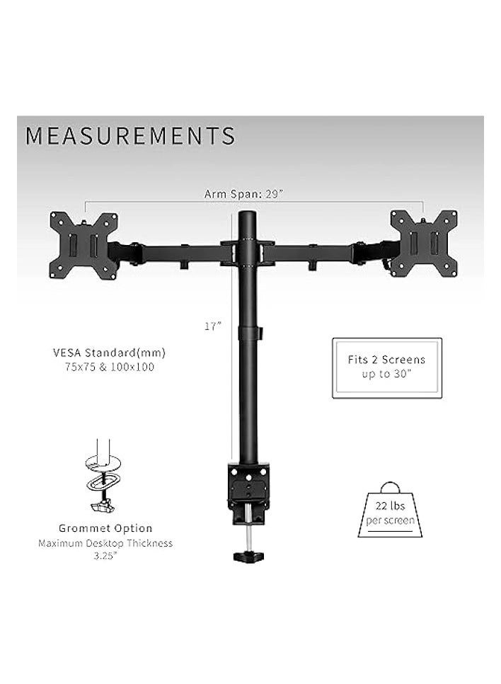 Dual LCD Monitor Desk Mount Stand - 2 27in