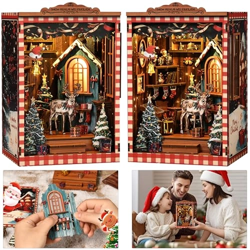 ISSEVE Book Nook Kit - DIY 3D Wooden Puzzle with LED Light and Dust Cover