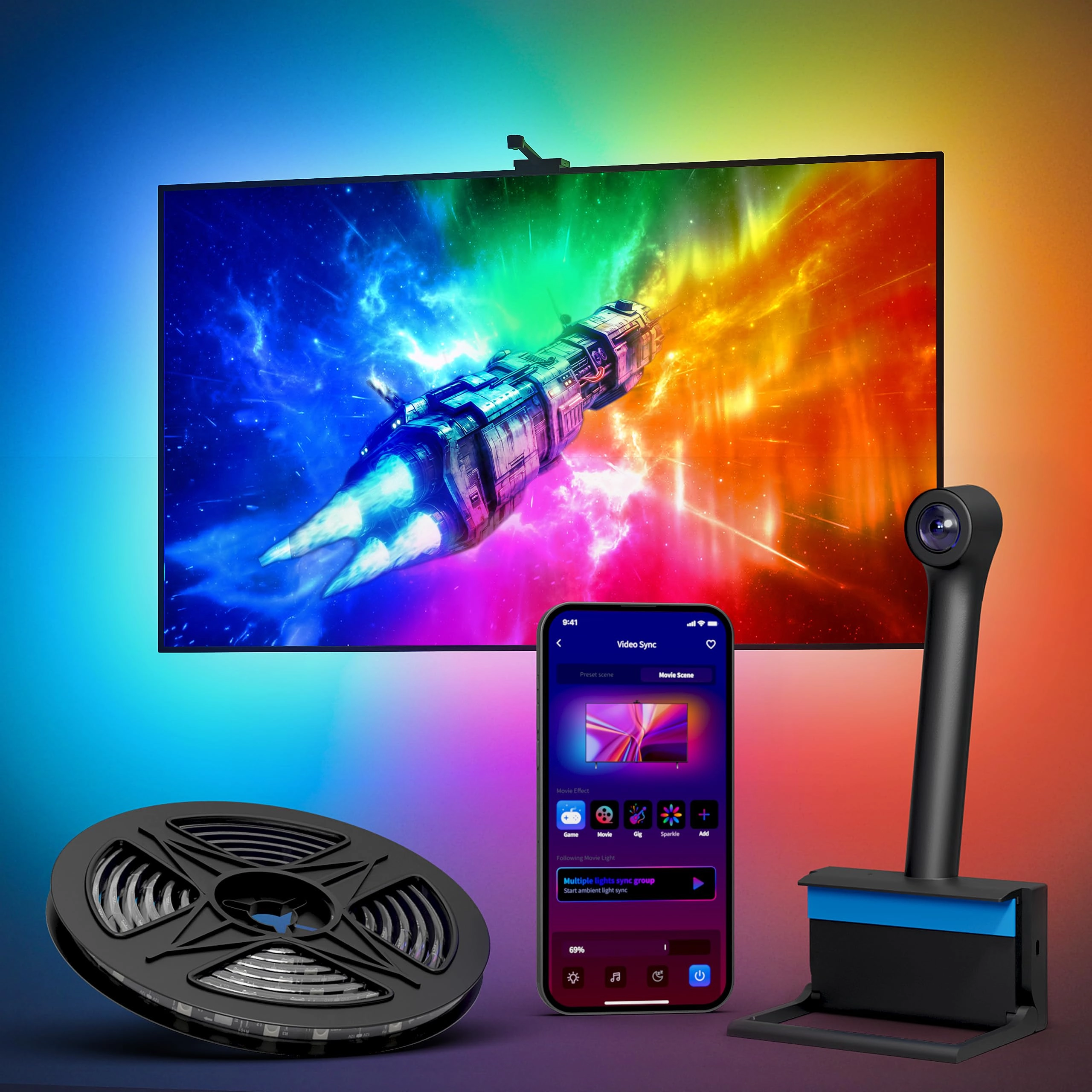 ailofy TV LED backlight with camera - HD Wide-Angle 40-50 Inch App Control
