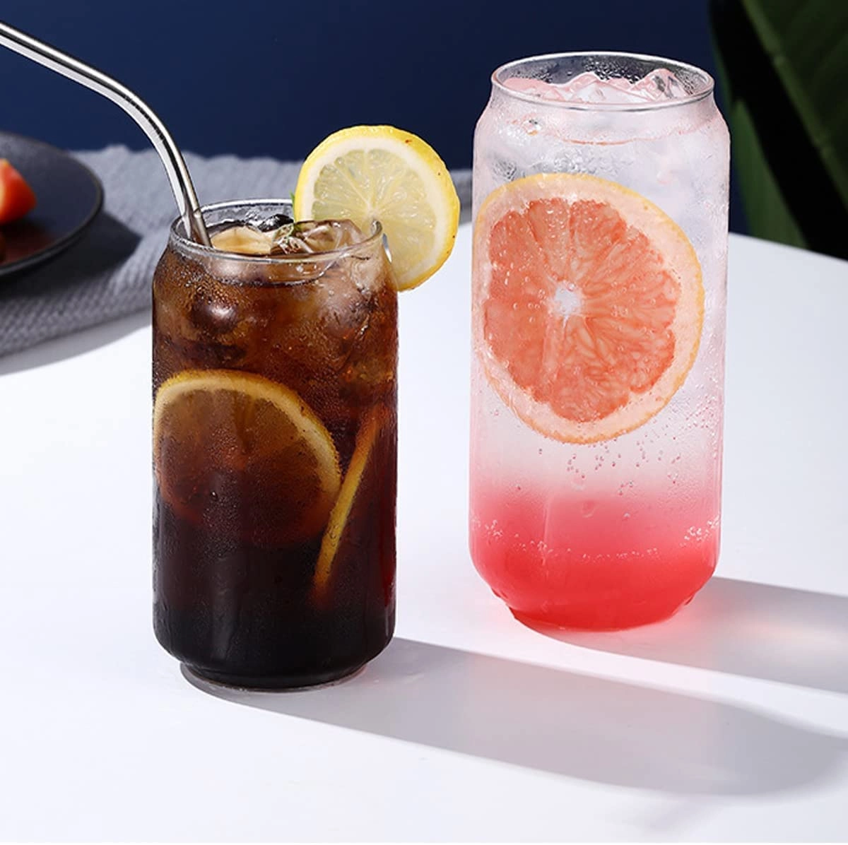 Can Shaped Glass Tumbler - 1 pcs With Lid With Straw 510 ml