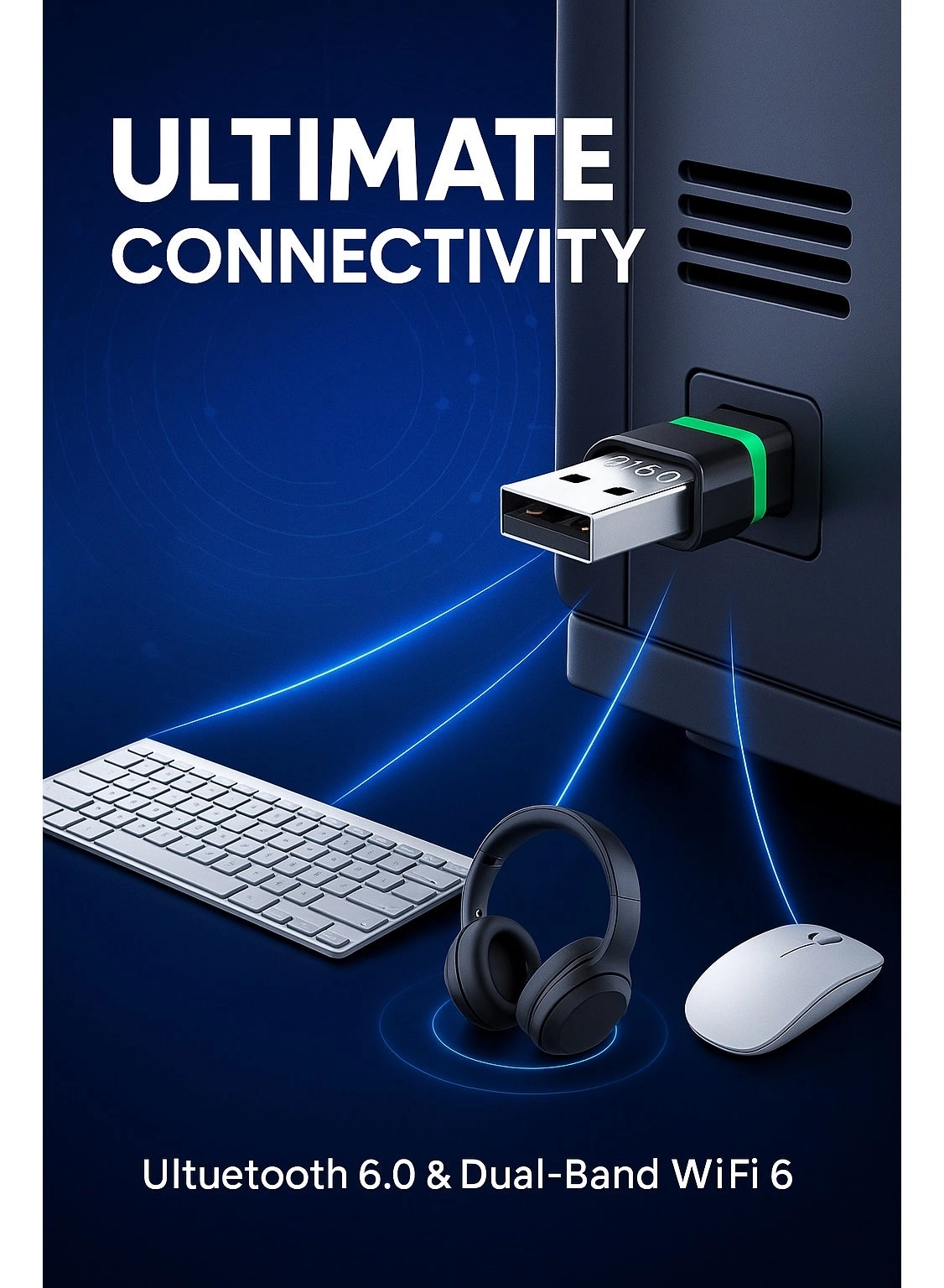 Bluetooth 6.0 & WiFi 6 USB Adapter - Dual-Band 2.4/5GHz USB Wireless