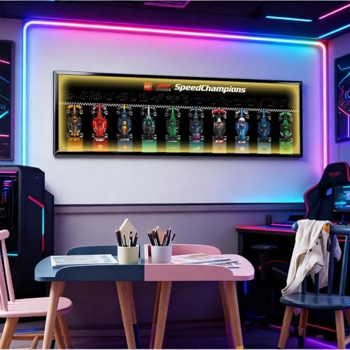 Display Wall Mount - 120x40cm Black With Light Compatible with 10 Racing Cars 77242-77251