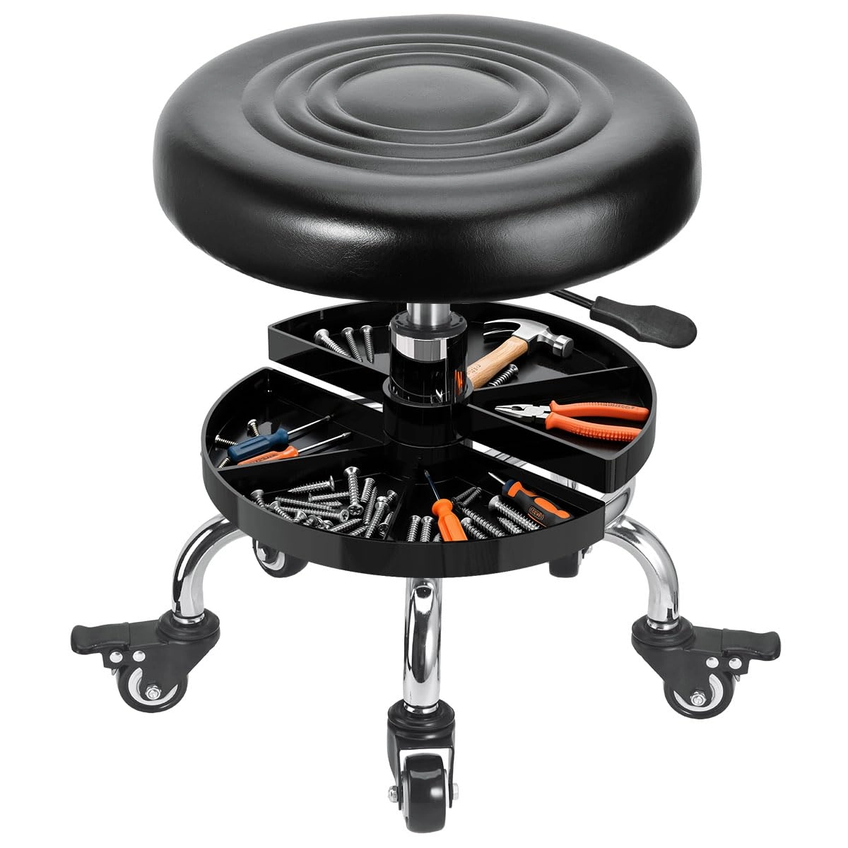 FLOLXNB Garage Mechanic Stool - Low Height 15.3"-17.72" Black