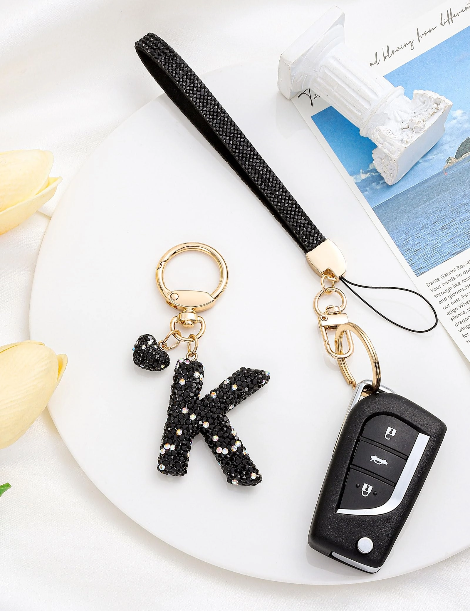 Initial Keychain - L Purple Rhinestone