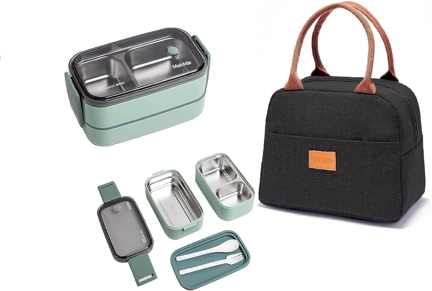 Stainless Steel Lunch Box - Insulated 2 Compartments 304 stainless steel + Lunch Bag - Pink