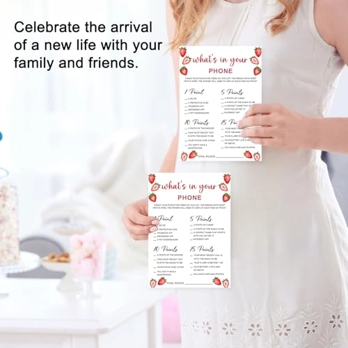 Strawberry Bow Baby Shower Game Cards - 30 cards baby shower