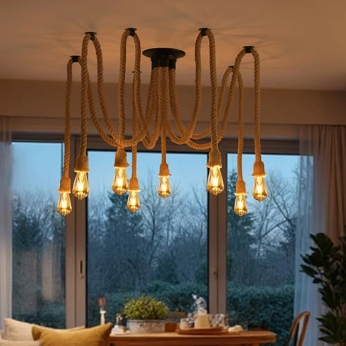 Vintage Hemp Rope Chandelier - 8 Lights E27