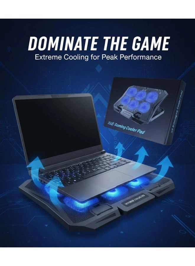 Laptop Cooling Pad - 6 Quiet LED Fans Adjustable Fan Speed USB Powered
