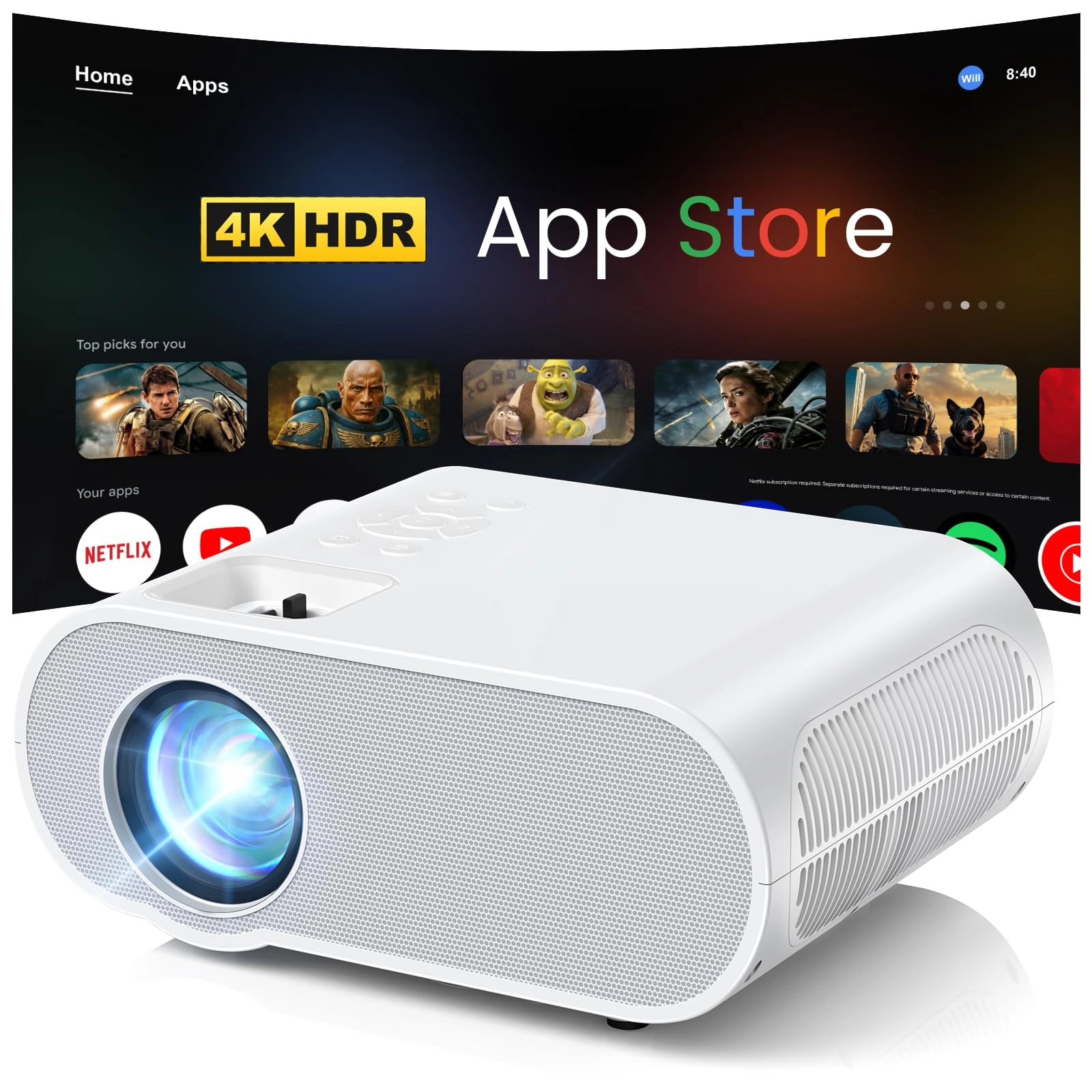 HOMPOW Smart Mini Projector - 1500ANSI Native 1080P